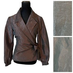 Simon Chang Brown Fitted Wrap Blouse